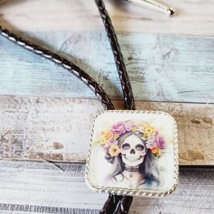 Skull lover  Lariat Bolo Tie Gothic Men Women halloween day of the dead art